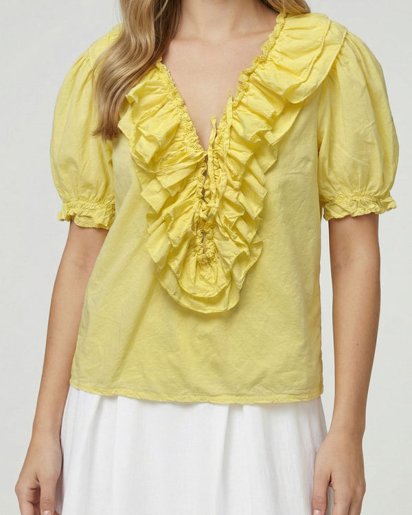 Blusa Mujer Veronica Relaxed Cuello en V Manga corta Amarillo Lineatre