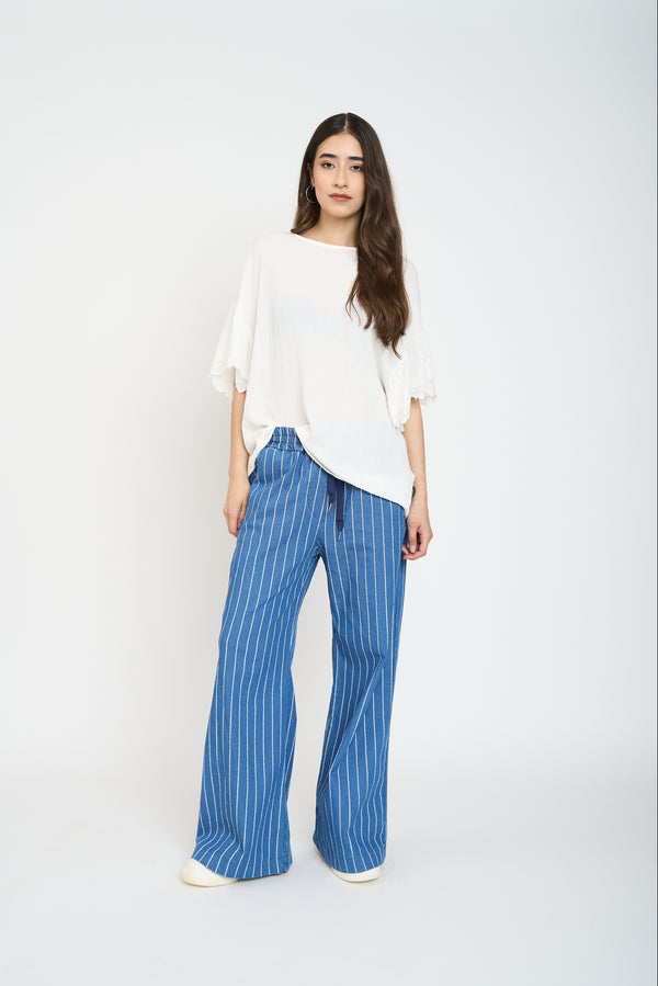 Blusa Mujer Roberta Cuello redondo Blanco Lineatre