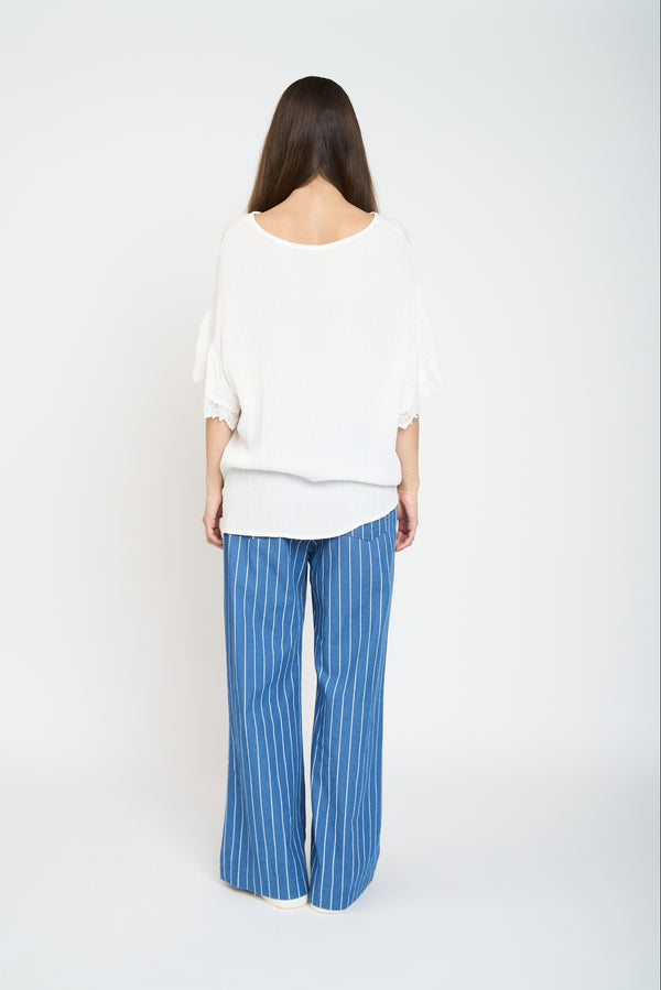 Blusa Mujer Roberta Cuello redondo Blanco Lineatre