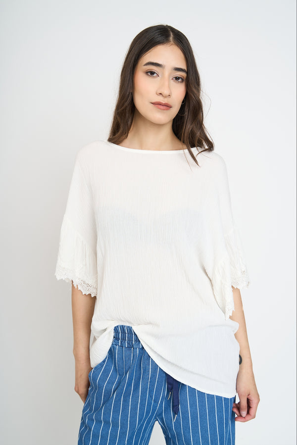 Blusa Mujer Roberta Cuello redondo Blanco Lineatre