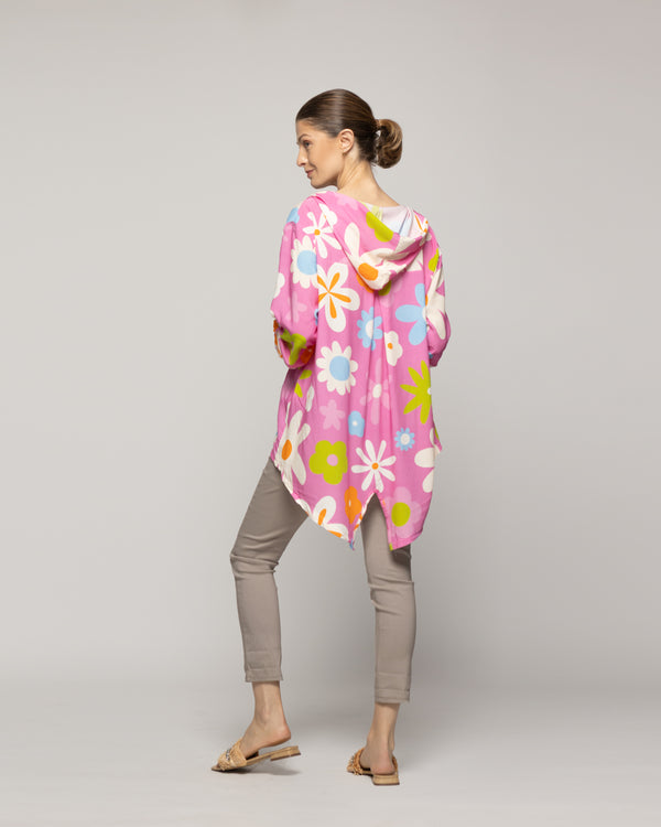 Blusa Mujer Basia Con Capucha Y Flores Fucsia Lineatre