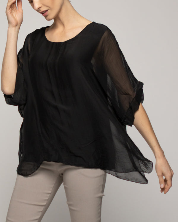 Blusa Mujer Boruta Mangas Murciélago Negra Lineatre