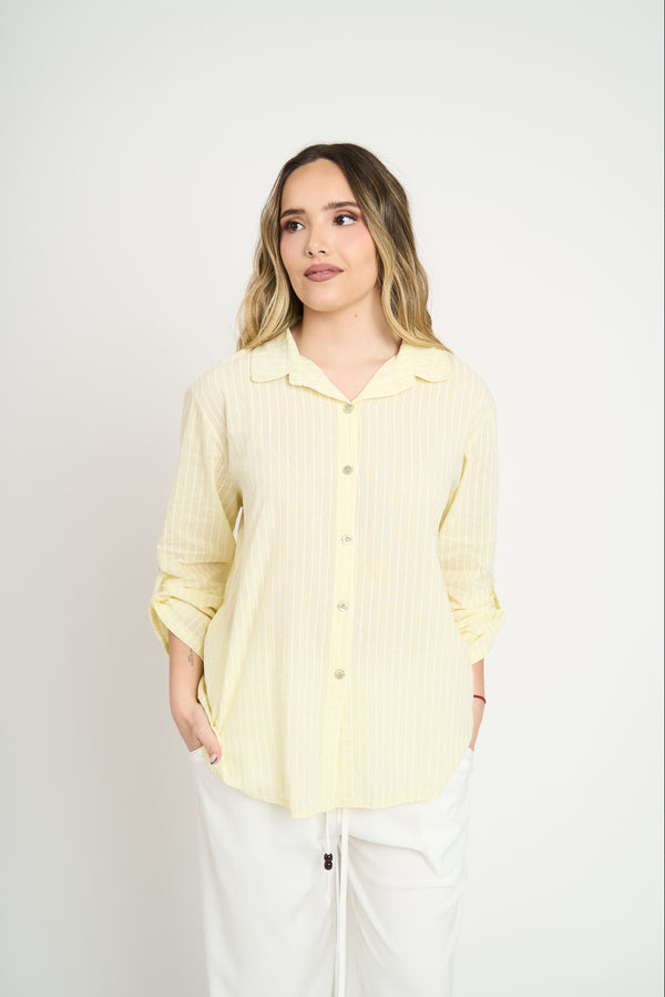 Blusa Amarilla a Rayas Blancas