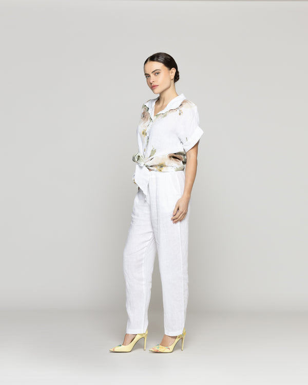 Blusa Mujer Bonnie de Lino Con Estampado de Flores Blanca Lineatre