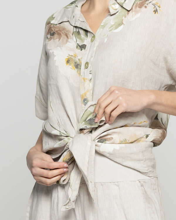 Blusa Mujer Bonnie de Lino Con Estampado de Flores Beige Lineatre