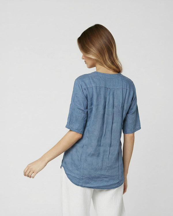 Blusa Mujer Flavia Overside Cuello en V Manga 3/4 Jeans Lineatre