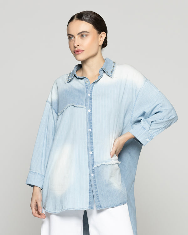 Camisa Mujer Lara Jeans Con Tachas Celeste Lineatre