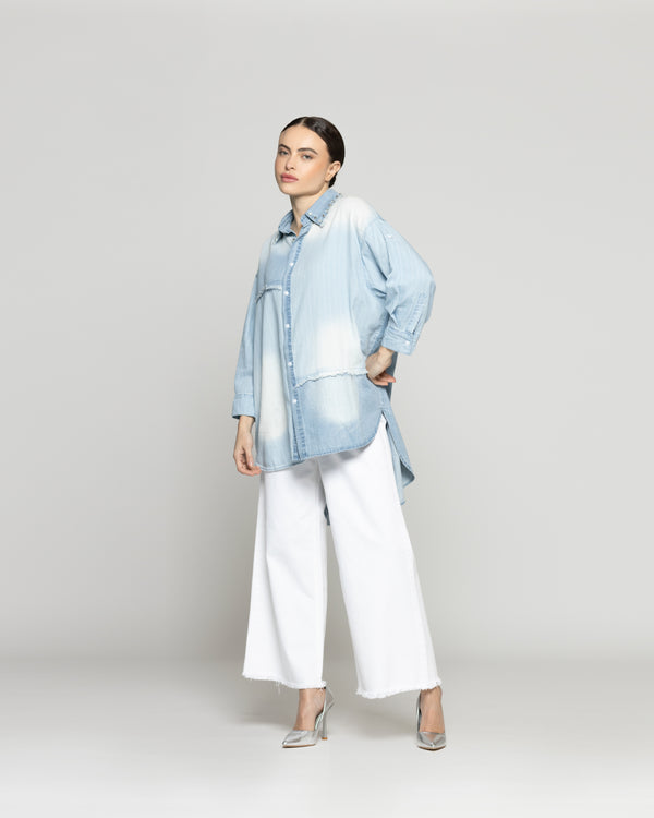 Camisa Mujer Lara Jeans Con Tachas Celeste Lineatre