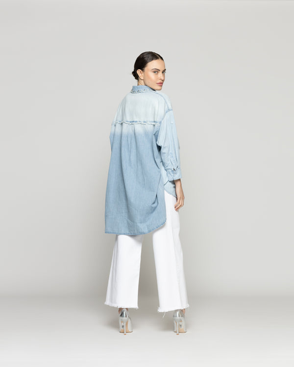 Camisa Mujer Lara Jeans Con Tachas Celeste Lineatre