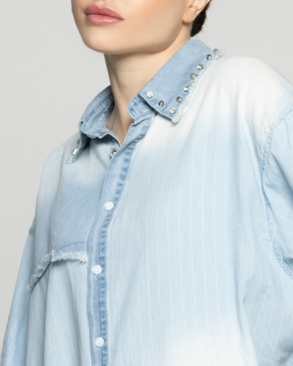 Camisa Mujer Lara Jeans Con Tachas Celeste Lineatre