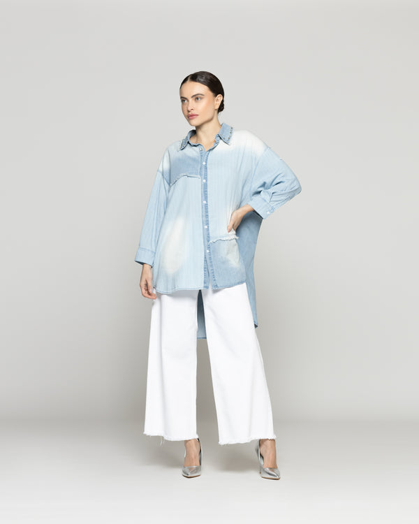 Camisa Mujer Lara Jeans Con Tachas Celeste Lineatre