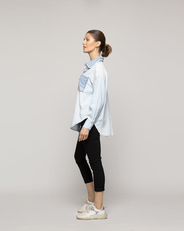 Camisa Mujer Lorenza Jeans Con Tachas Bicolor Lineatre