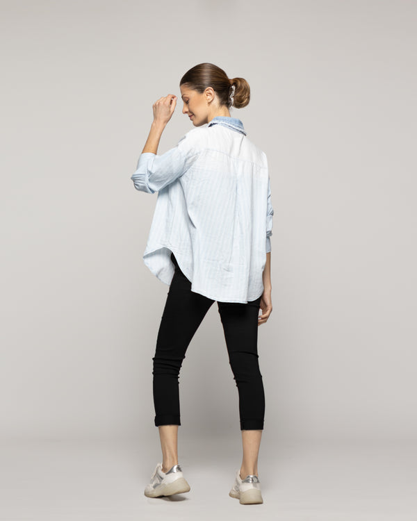 Camisa Mujer Lorenza Jeans Con Tachas Bicolor Lineatre