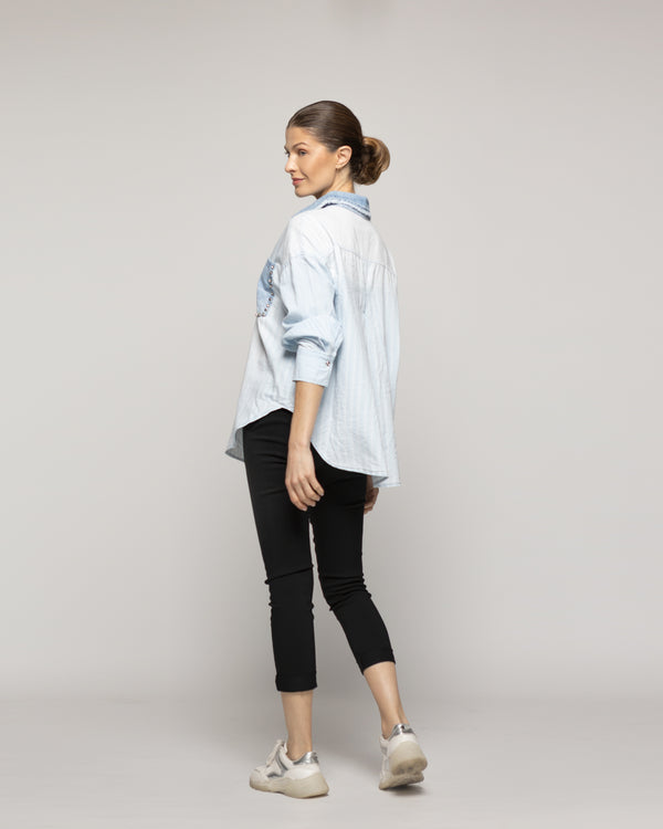 Camisa Mujer Lorenza Jeans Con Tachas Bicolor Lineatre