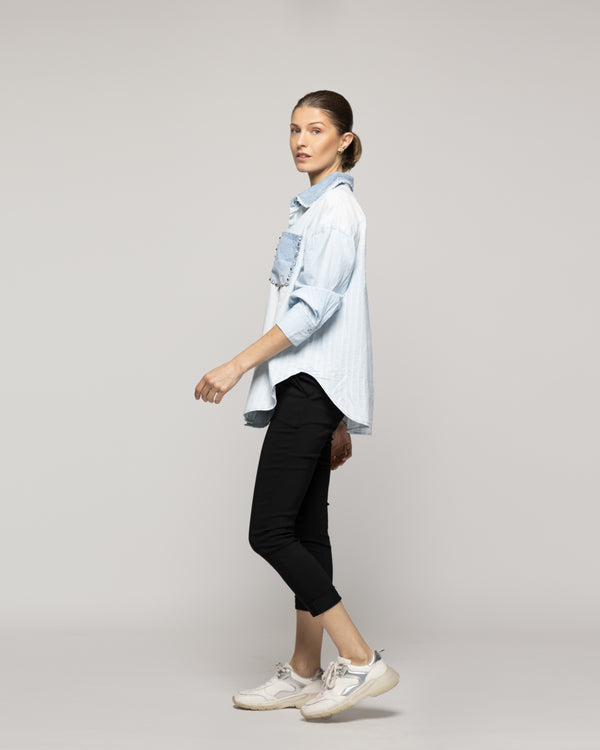 Camisa Mujer Lorenza Jeans Con Tachas Bicolor Lineatre