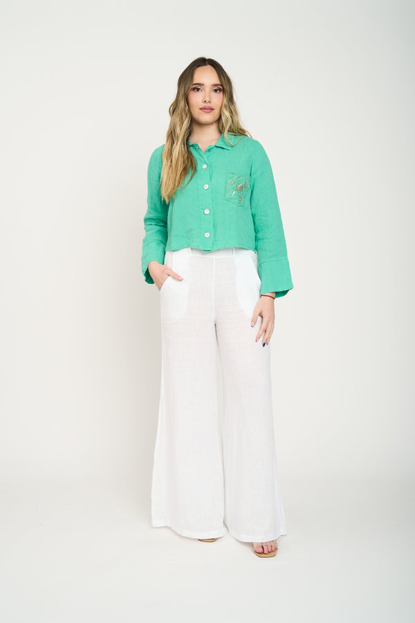 Pantalón Mujer Leticia Largo Tiro Alto Blanco Lineatre