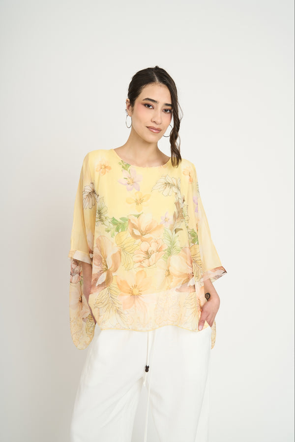 Blusa Mujer Flores Cosmos Amarillo Lineatre