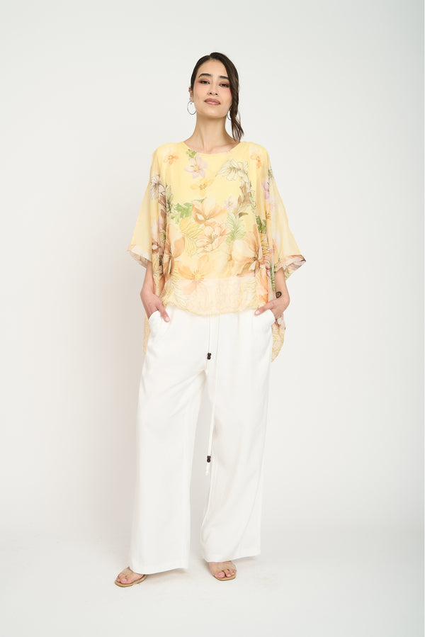 Blusa Mujer Flores Cosmos Amarillo Lineatre