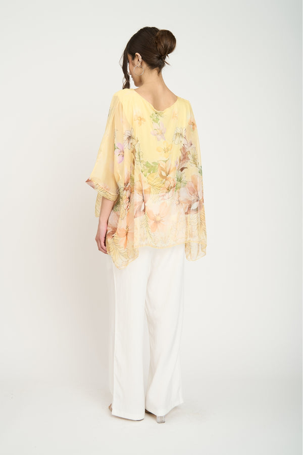 Blusa Mujer Flores Cosmos Amarillo Lineatre