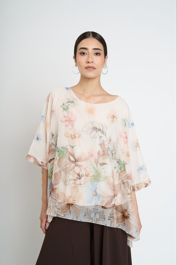 Blusa Mujer Serena Cuello redondo Beige Lineatre