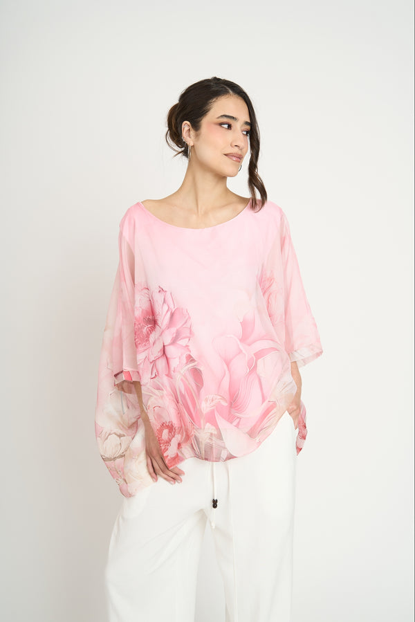 Blusa Mujer Flores Peonías Rosa Lineatre