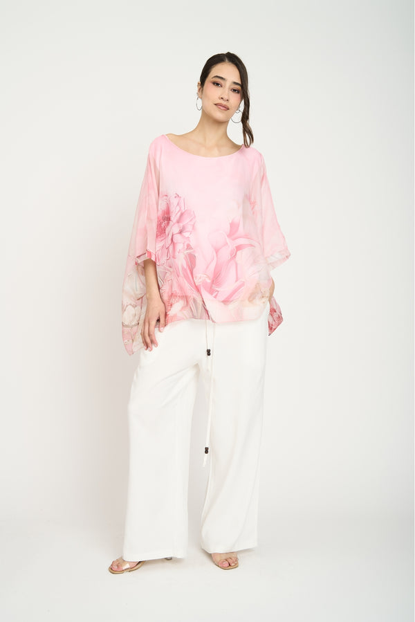 Blusa Mujer Flores Peonías Rosa Lineatre