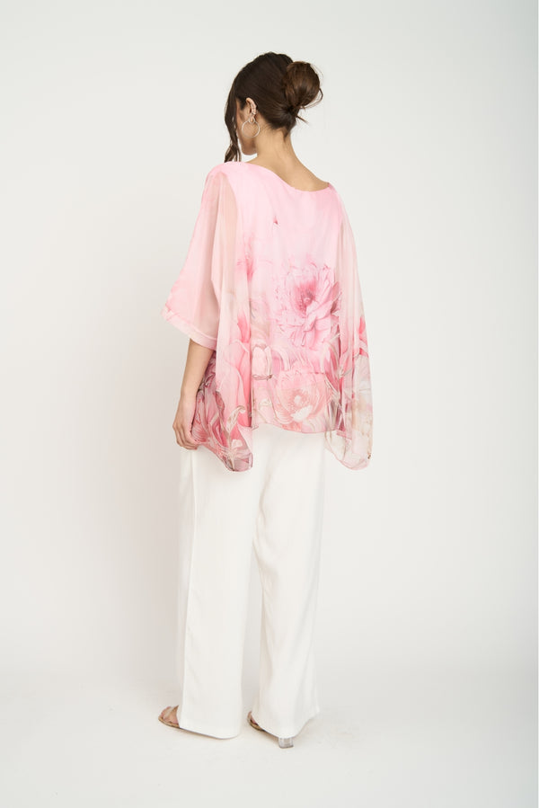 Blusa Mujer Flores Peonías Rosa Lineatre
