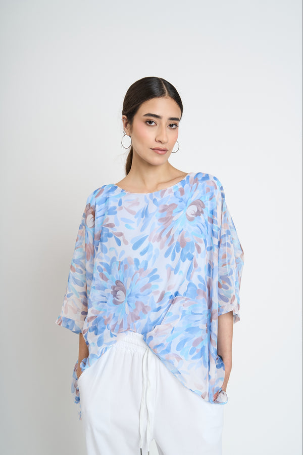 Blusa Mujer Clementina Cuello redondo Cielo Lineatre