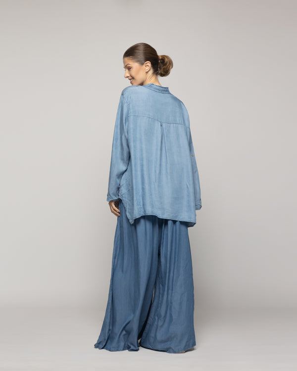 Blusa Mujer Belle Oversize Con Bolsillos Y Diseño De Puntos Brillante Azul Lineatre