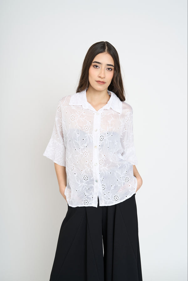 Blusa Mujer Matilde Cuello con solapa Blanco Lineatre