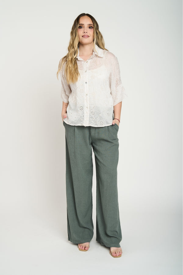 Blusa Mujer Matilde Cuello con solapa Beige Lineatre