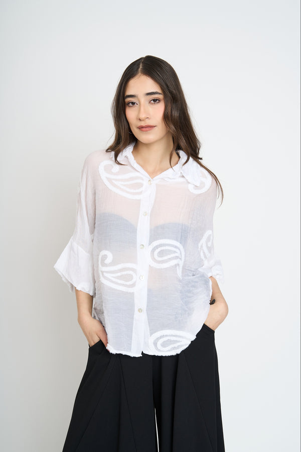 Blusa Mujer Amalia Cuello con solapa Blanco Lineatre