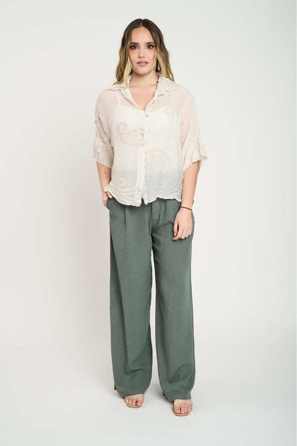 Blusa Mujer Amalia Cuello con solapa Beige Lineatre