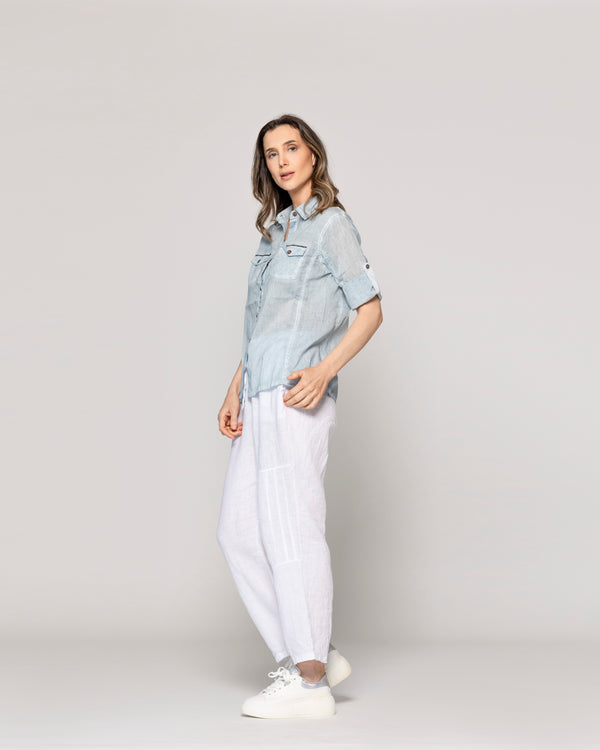 Blusa Mujer Brina Manga 3/4 Bolsillo Frontal Celeste Lineatre