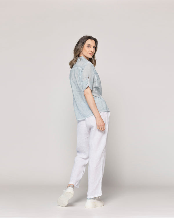 Blusa Mujer Brina Manga 3/4 Bolsillo Frontal Celeste Lineatre