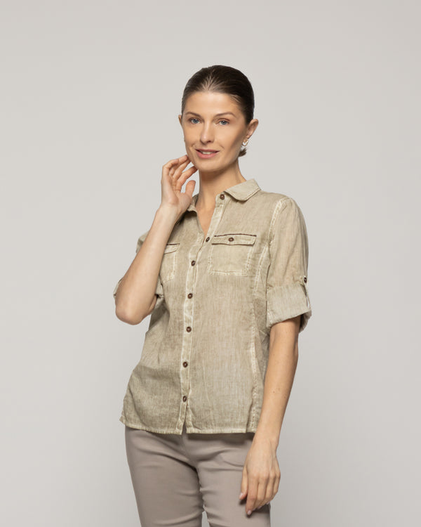 Blusa Mujer Brina Manga 3/4 Bolsillo Frontal Verde Lineatre