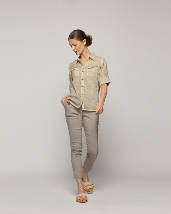 Blusa Mujer Brina Manga 3/4 Bolsillo Frontal Verde Lineatre