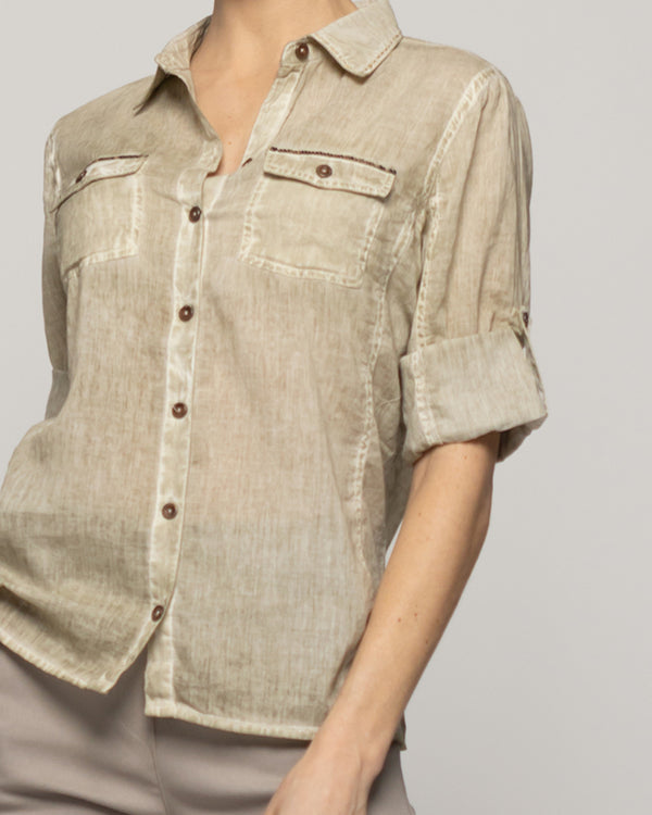 Blusa Mujer Brina Manga 3/4 Bolsillo Frontal Verde Lineatre