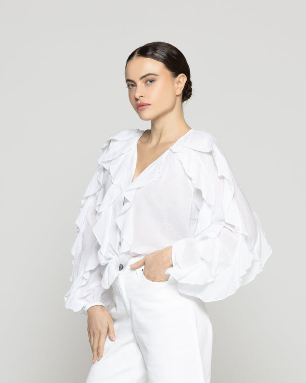 Blusa Mujer Basha Con Volantes Blanca Lineatre