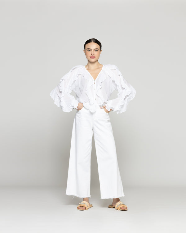 Blusa Mujer Basha Con Volantes Blanca Lineatre