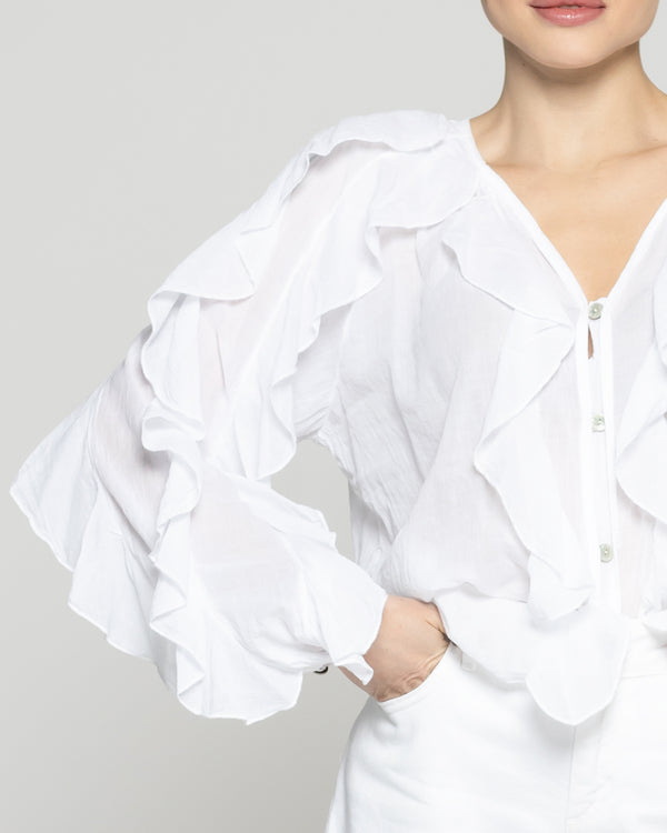 Blusa Mujer Basha Con Volantes Blanca Lineatre