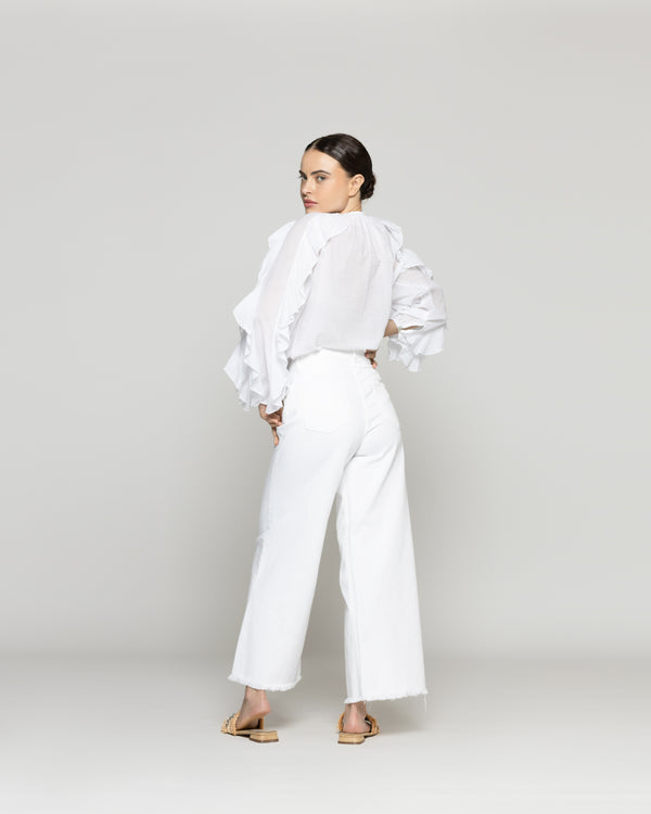 Blusa Mujer Basha Con Volantes Blanca Lineatre