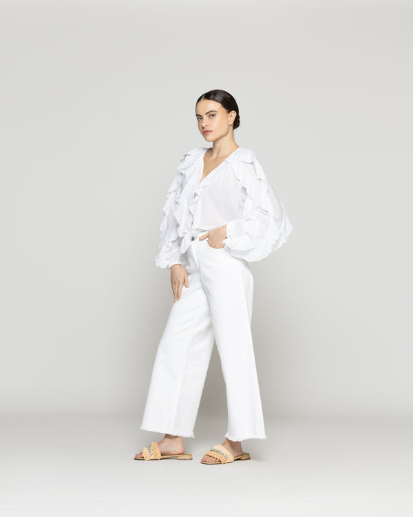 Blusa Mujer Basha Con Volantes Blanca Lineatre