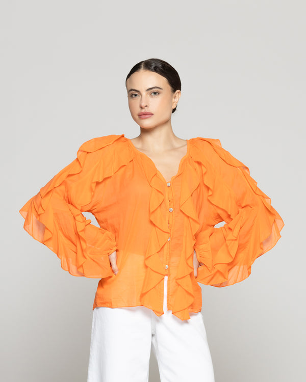 Blusa Mujer Basha Con Volantes Naranja Lineatre