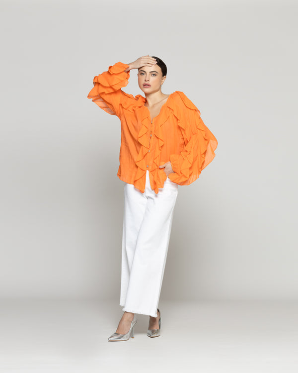 Blusa Mujer Basha Con Volantes Naranja Lineatre