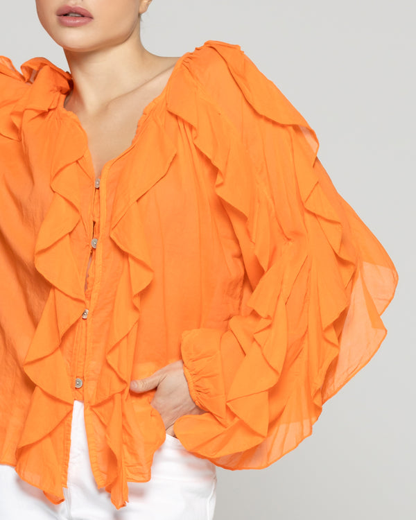Blusa Mujer Basha Con Volantes Naranja Lineatre