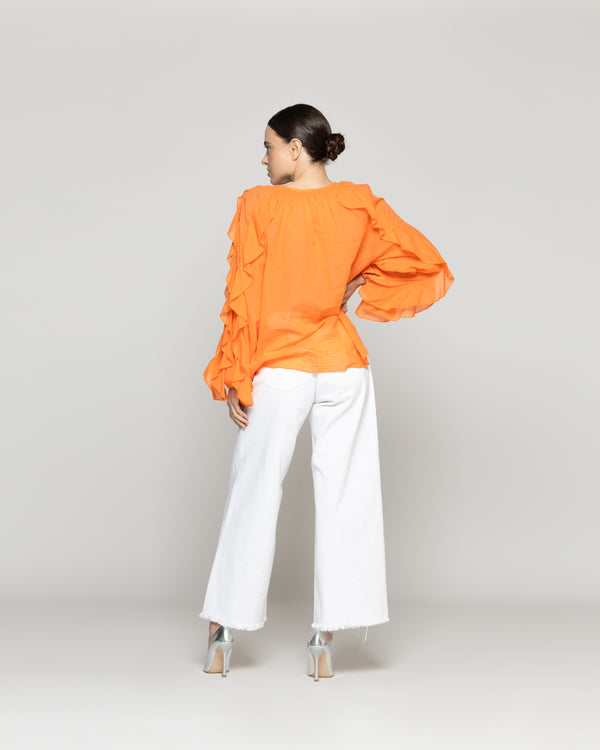 Blusa Mujer Basha Con Volantes Naranja Lineatre
