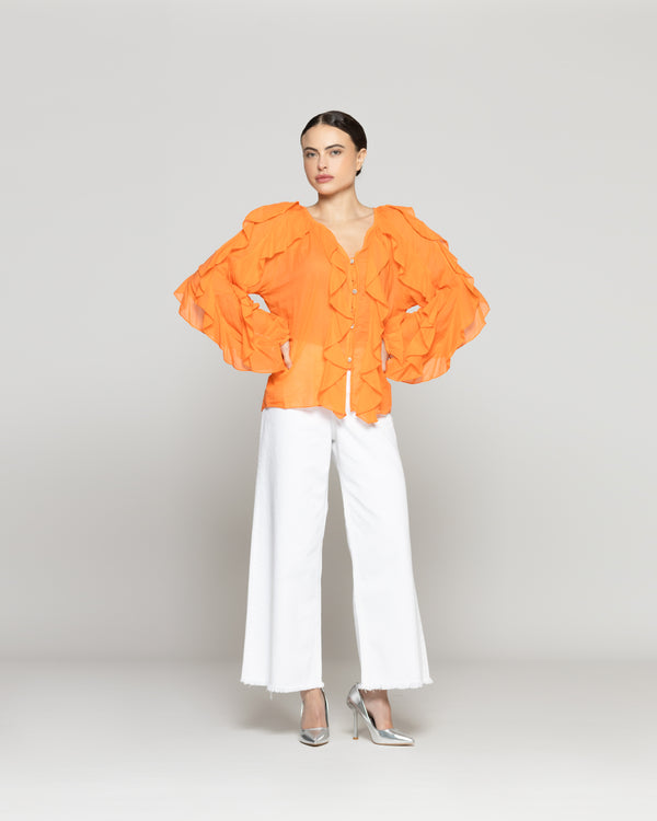 Blusa Mujer Basha Con Volantes Naranja Lineatre
