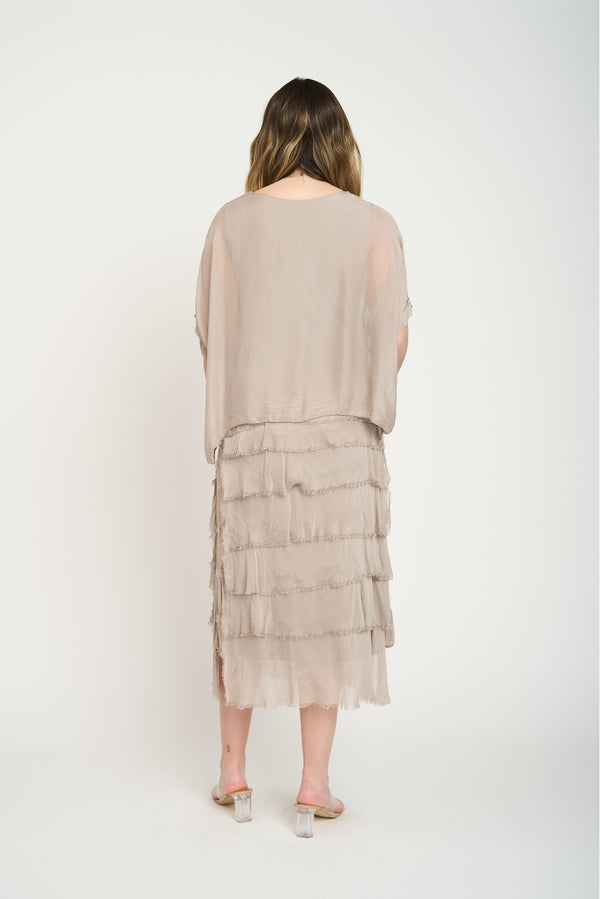 Vestido Midi de Volantes Desflecados Fango Lineatre