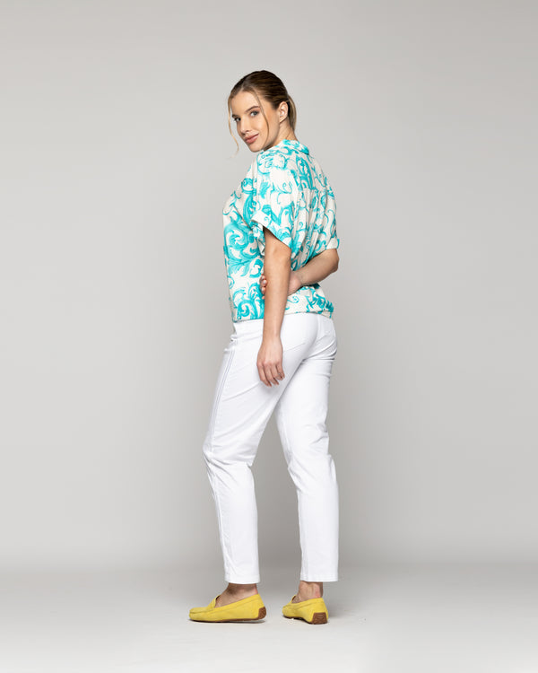 Blusa Mujer Brunilda Con Amarra y Estampado Verde Turquesa Lineatre